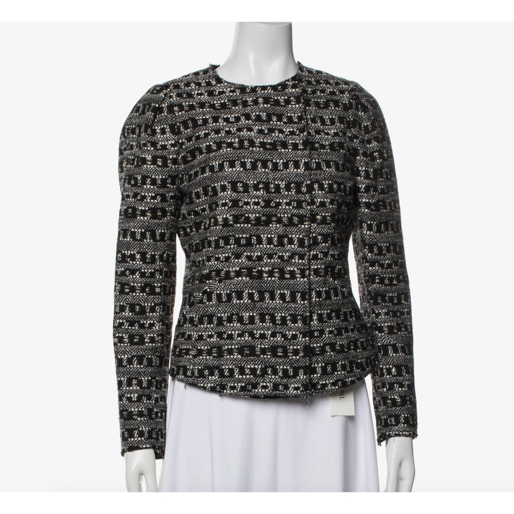 Kobi Halperin Printed Collarless Evening Zip Jacket in Black & White sz S
